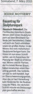 Zeitungsausschnitt über den Bauantrag zum neuen Skulpturenpark.